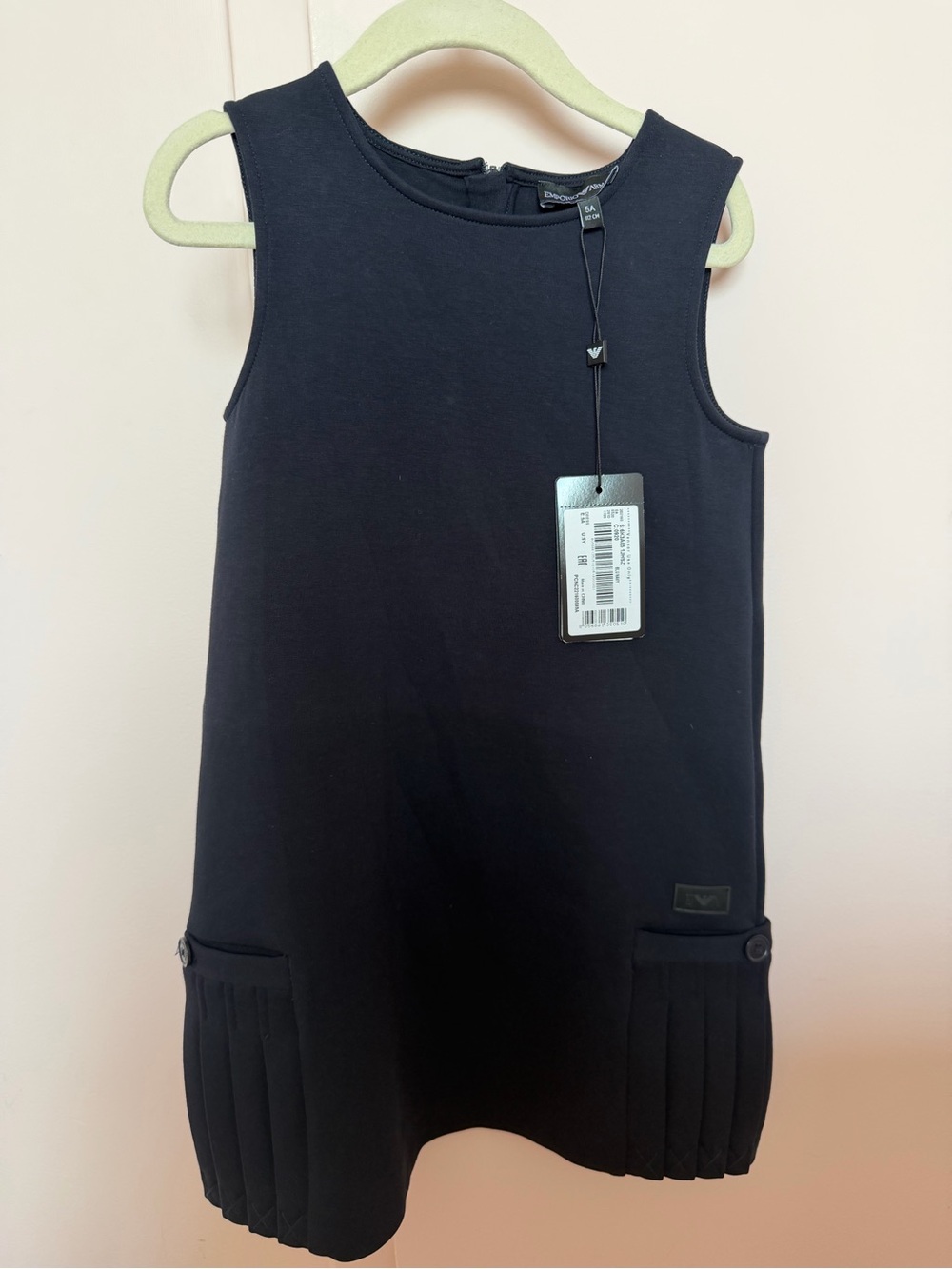 Emporio Armani Girls Navy Sleeveless Pleated Hem Dress
